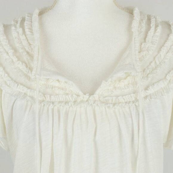 Goldie Women's Medium White Pima Cotton Split Neck Ruffled Short Sleeve Blouse - Picture 2 of 8
